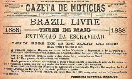 Imagem de um dos jornais mais importantes à época que foi as ruas do Rio de Janeiro um dia após a abolição da escravidão no Brasil
