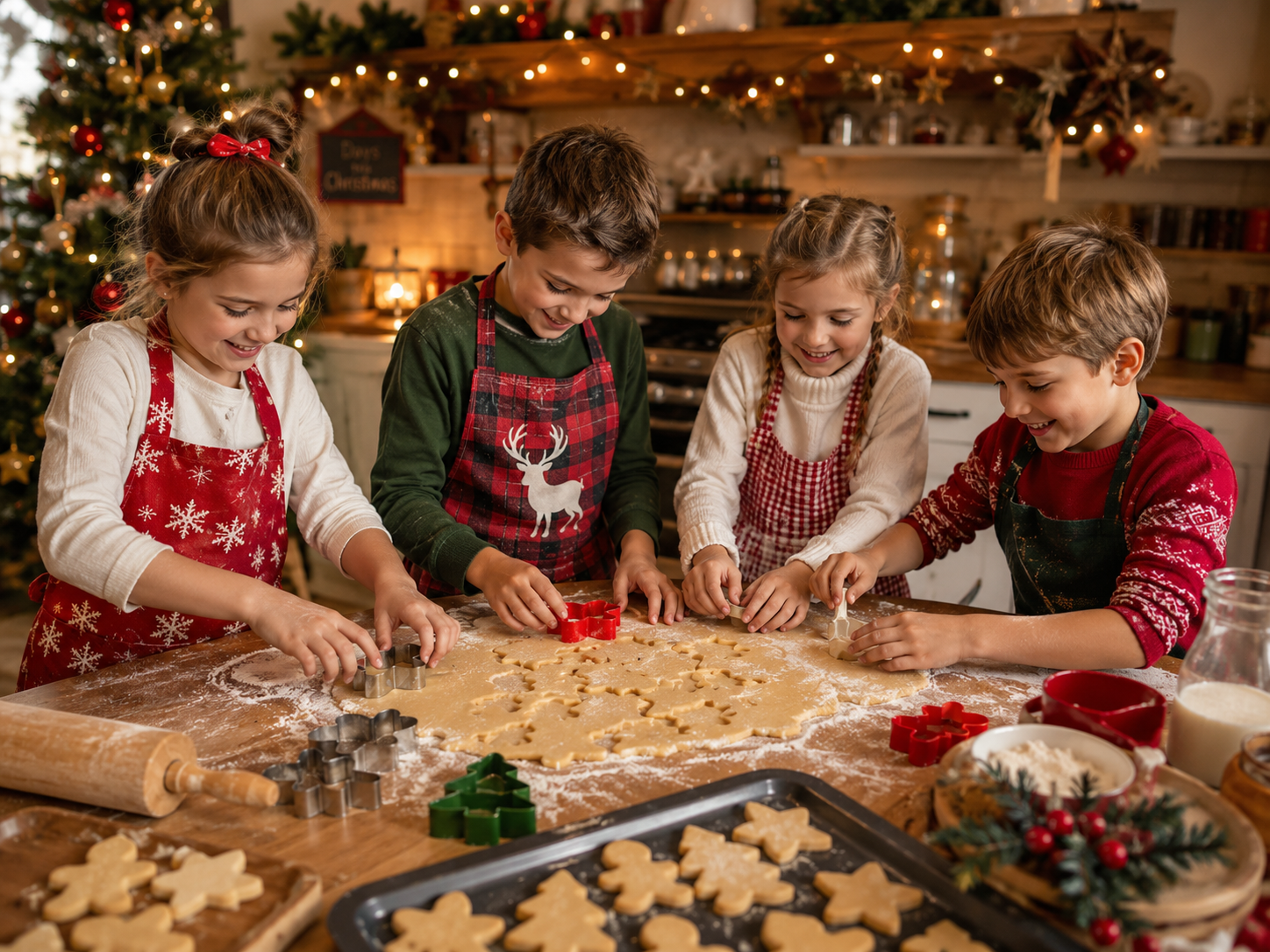 Crianças curtem cortar e decorar as bolachinhas